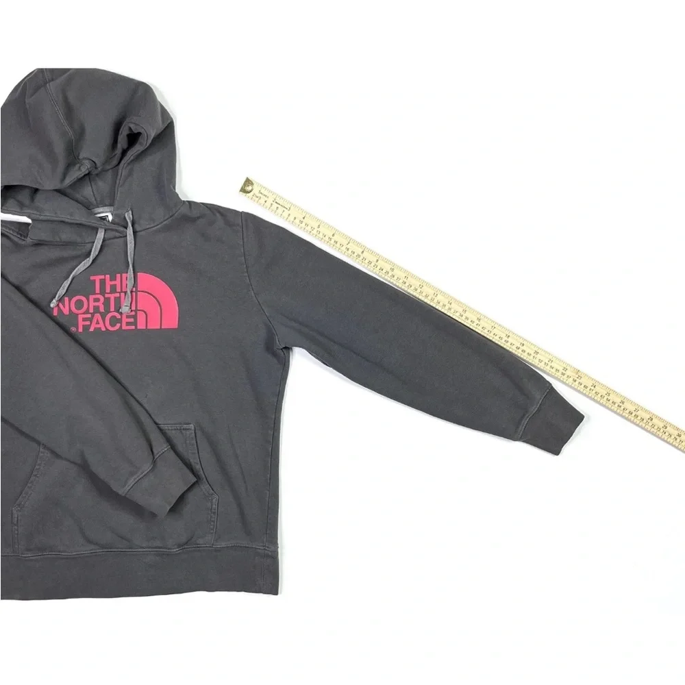 The North Face Hoodie Womens Medium Gray Sweatshirt Pullover Pink Logo Pocket - Picture 7 of 7